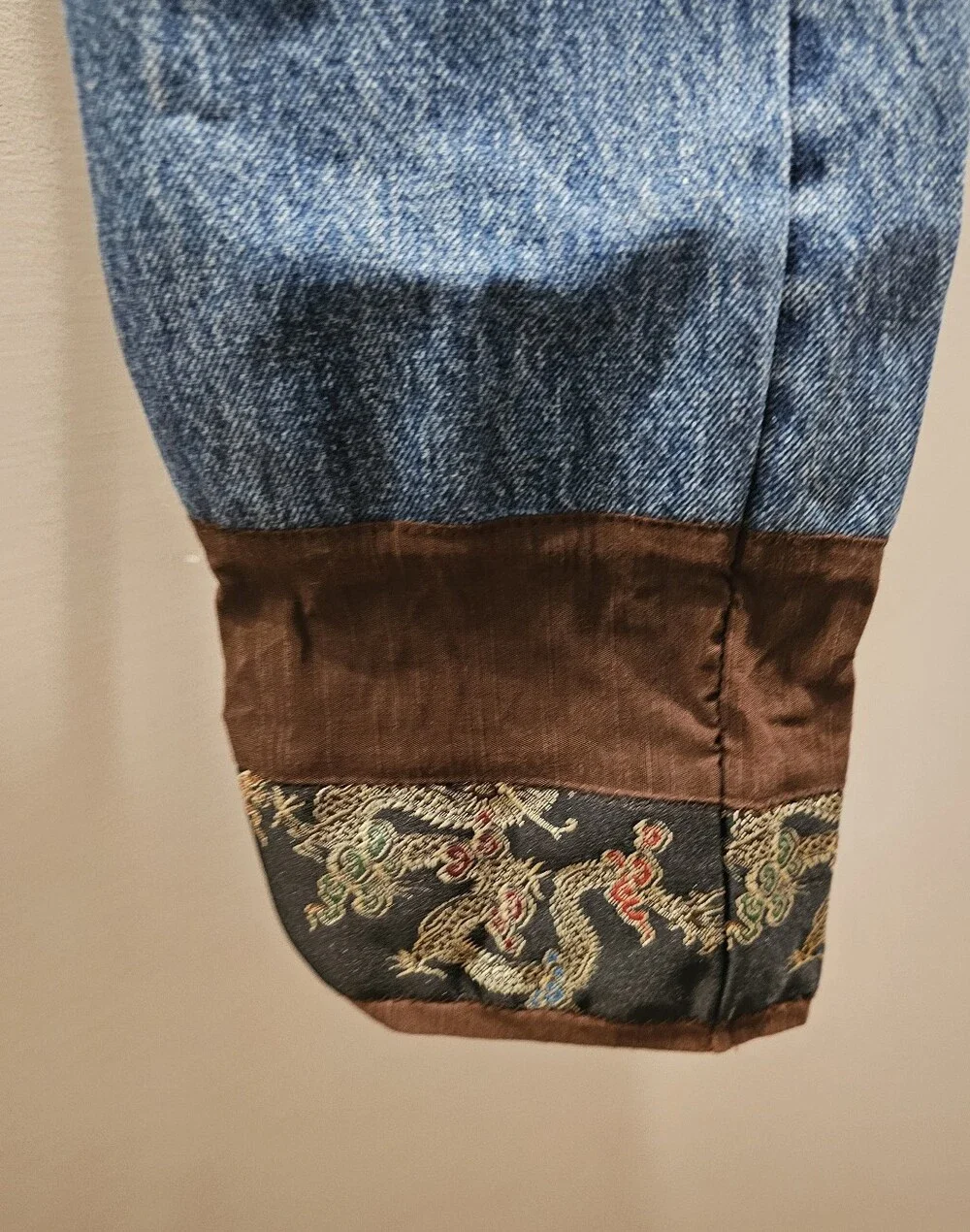 Vintage Low Rise GAP Relaxed Blue Denim Jeans with Brown Embroidered Cuffs